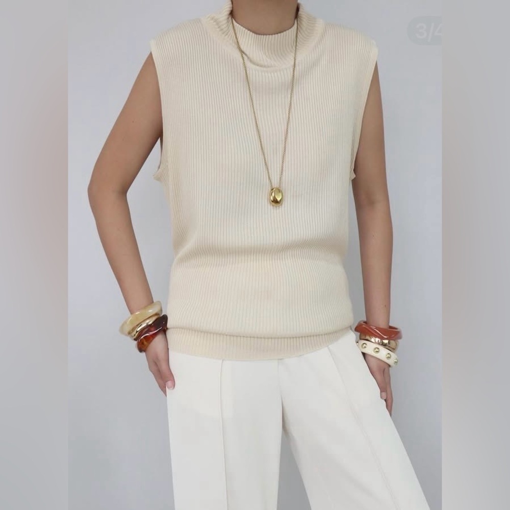 Croft & Barrow NWT Cream/Linen Size XL Ribbed Sleeveless Mock-Turtleneck Sweater